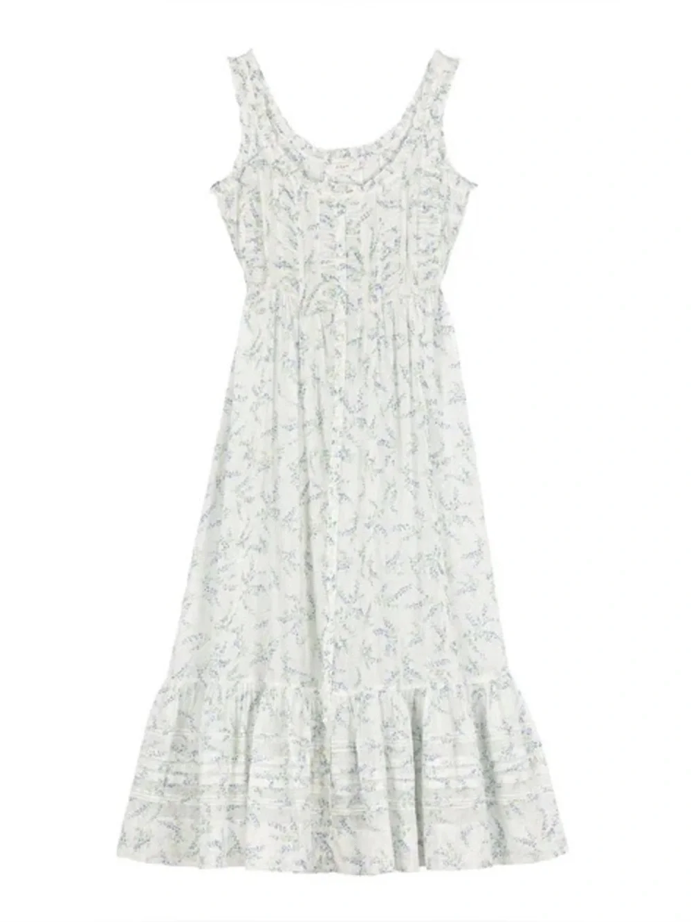 Doen Claribelle Cotton Ruffle Sleeveless Midi Maxi Dress Blanc Bluebell Ballad - Picture 15 of 16